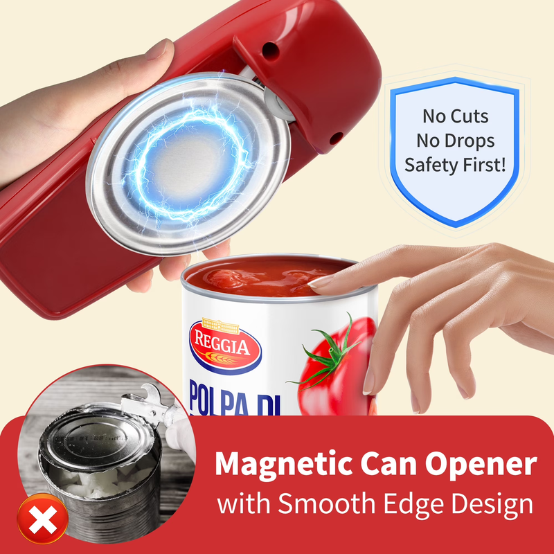 Electric Can Opener One Touch Hands Free Smooth Edge Automatic Red1