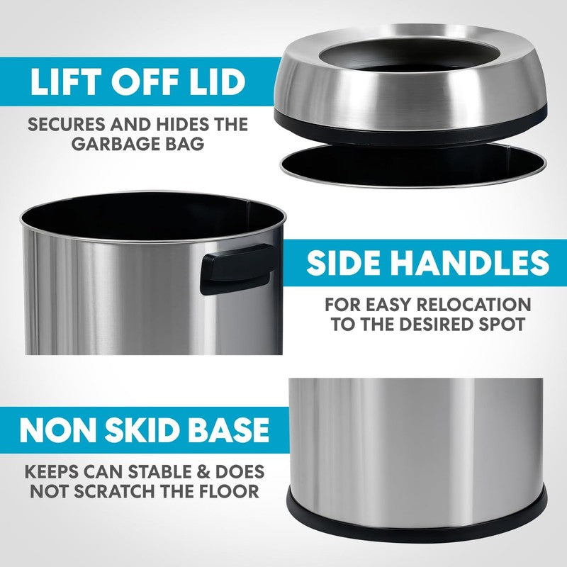 65L Stainless Steel Open Top Trash Can Commercial Grade2