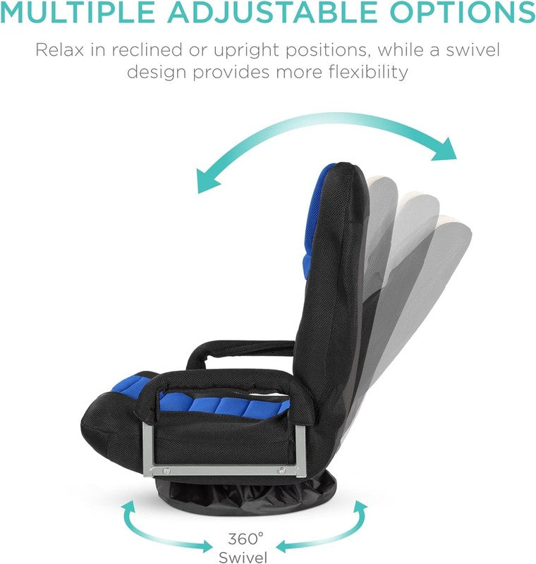 Gaming Floor Rocker Chair 360° Swivel, Lumbar Support, Foldable Back Black/Blue2