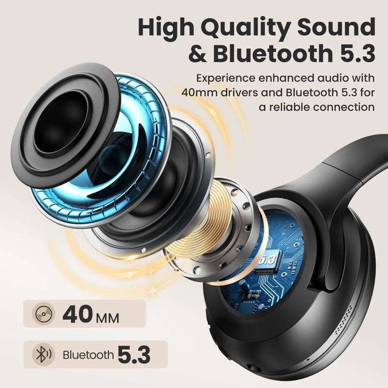 Noise Canceling Headphones, Wireless Bluetooth Headphones with Clear Mic, Comfor5