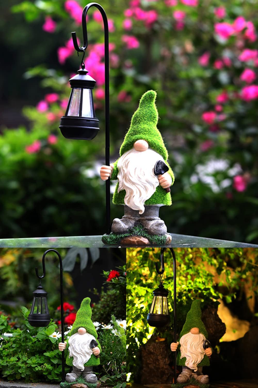 12IN Garden Sculptures & Statues Garden Gnomes Statue with Solar Lights - Outdoo3
