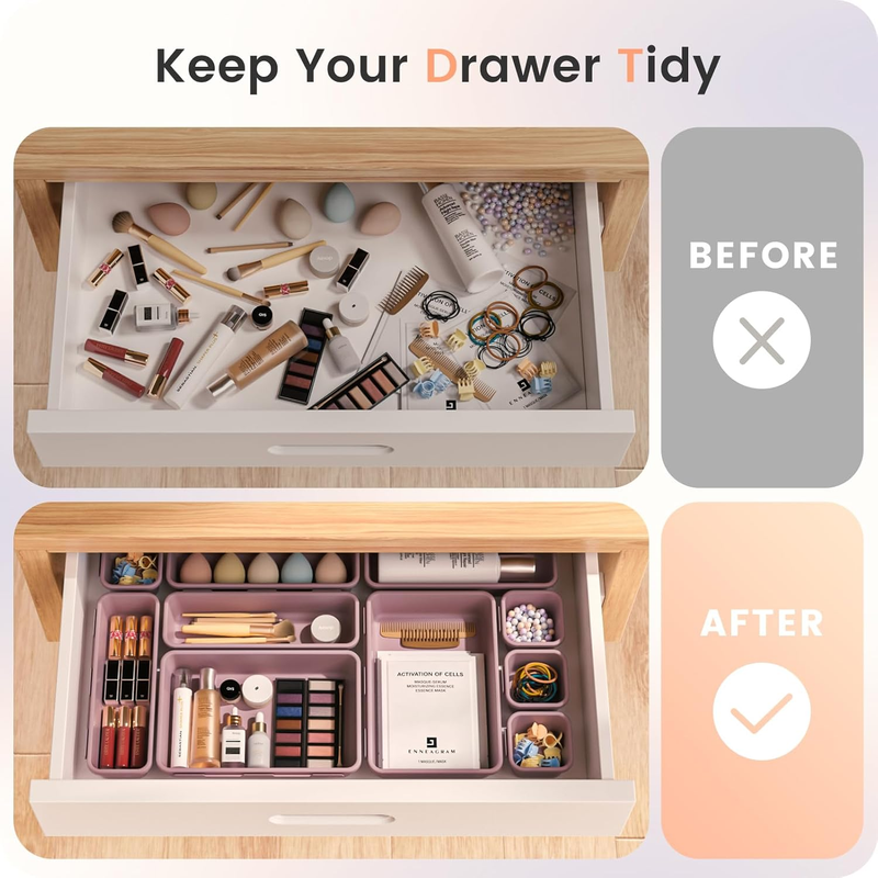 Drawer Organizer Makeup Storage 5 Size Holds 177 Items Lilac3