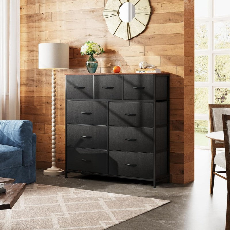 9 Drawer Dresser, Fabric Storage Tower for Bedroom, Hallway, Closet, Tall Chest 0