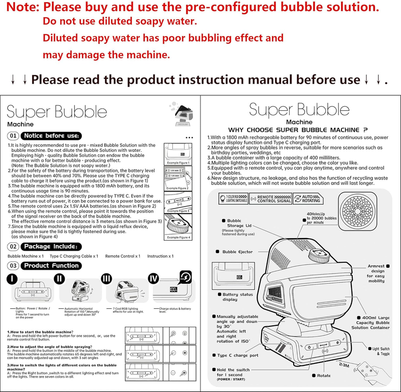 2025 Upgraded Bubble Machine with Remote Control, Automatic Rotation & RGB Light7