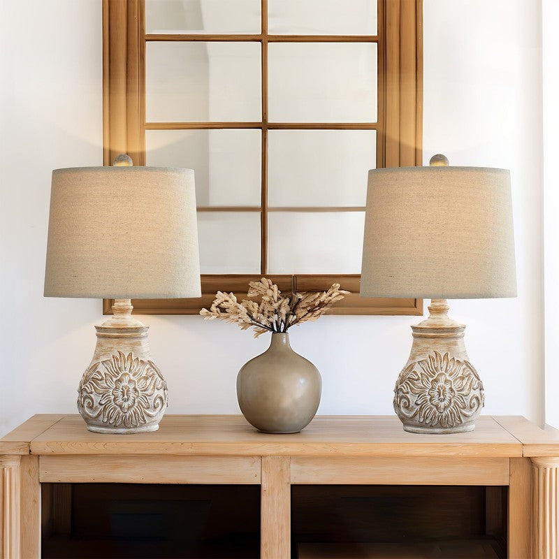 Set of 2 18.5" Retro Farmhouse Table Lamps Resin for Bedroom & Living Room5