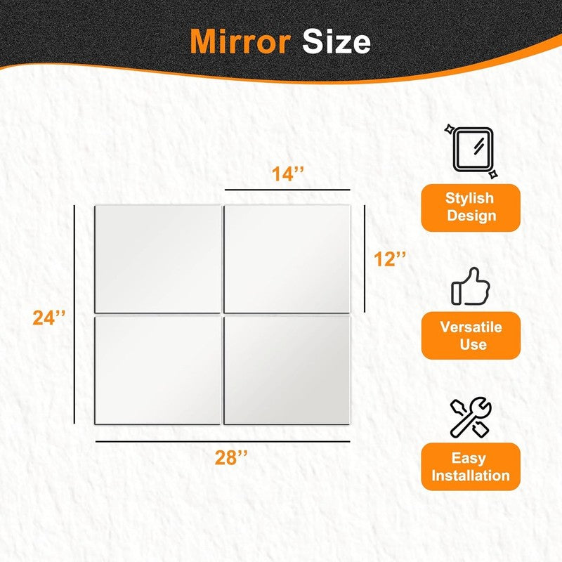 Frameless Glass Wall Mirror Tiles, 14"x12", Set of 4 for Home Gym & Bedroom3