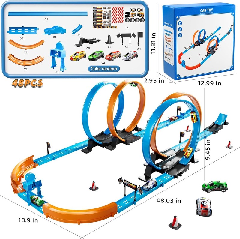 Toy Car Track Gift Set for Boys Kids Age 3 5 4 7 8 12, Long Race Tracks with 4 A1