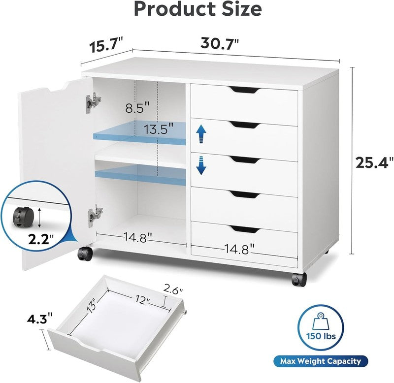 Stylish 5-Drawer Wood Dresser Chest & Mobile Storage Cabinet for Home Office2