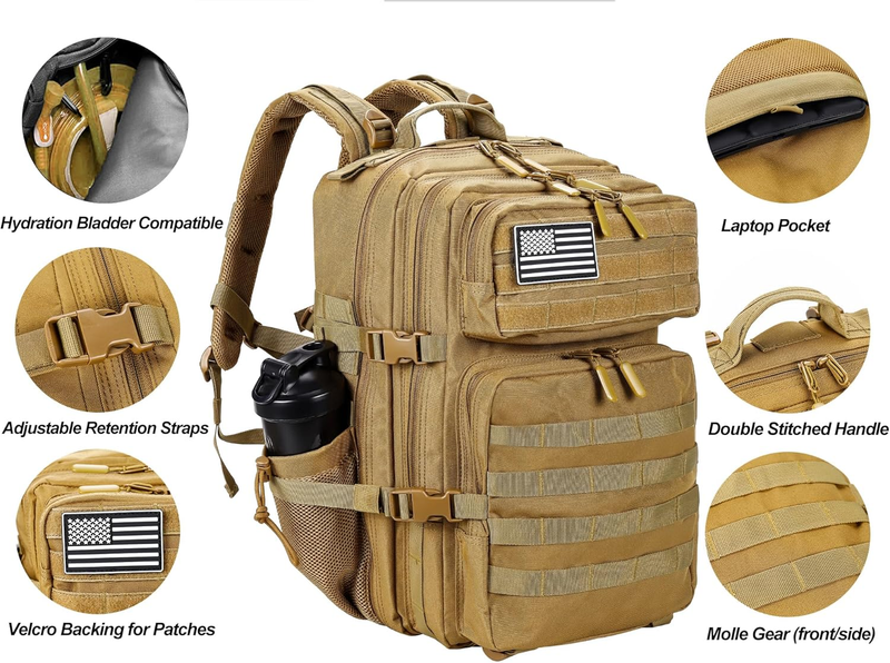 Military 45L Tactical Backpack Khaki MOLLE 3 Day Travel Pack Bag3