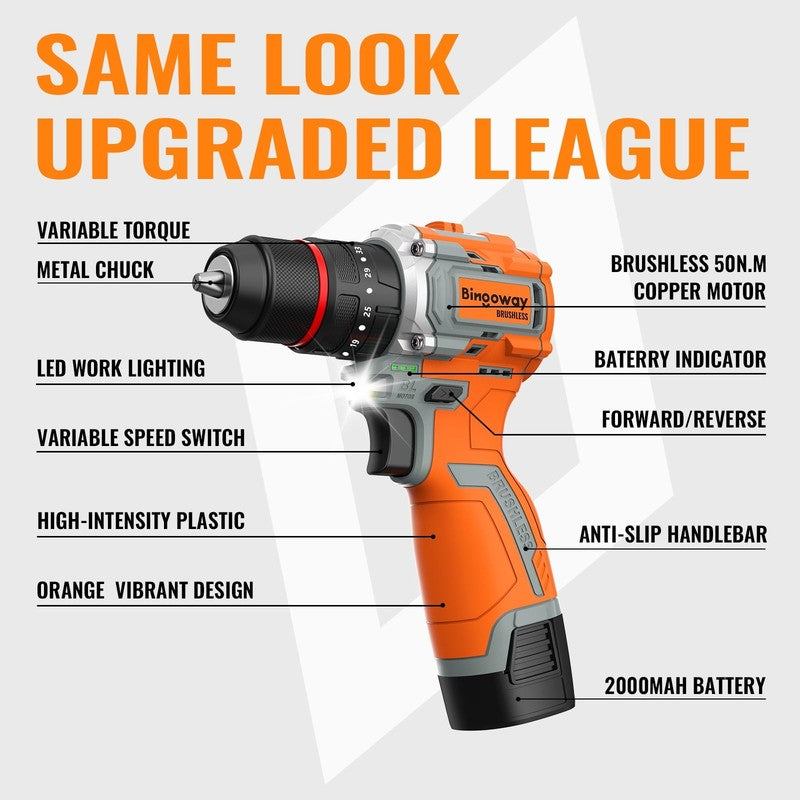 Brushless Cordless Drill Set, 16V 4 In 1 Electric Drill Driver with Impact Funct6