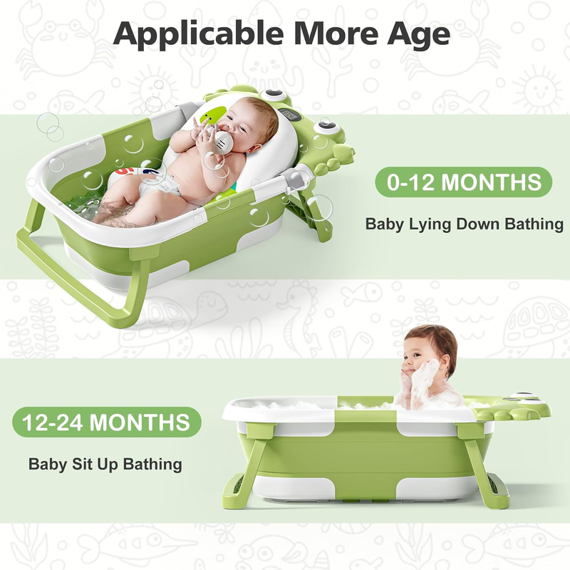 Collapsible Baby Bathtub Thermometer Soft Cushion Foldable Travel Tub0 36M Green2