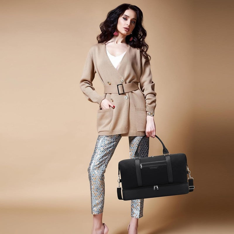 21in Women Weekender Duffle Bag 2Pc Canvas Leather Carry On Shoe Compartment7