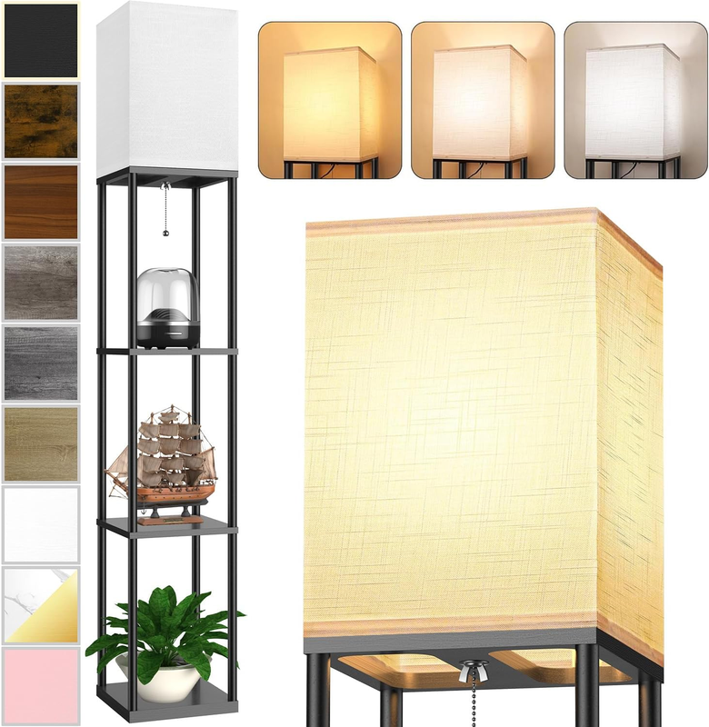 Floor Lamp with Shelves for Living Room, Shelf Floor Lamp with 3 CCT LED Bulb, C10