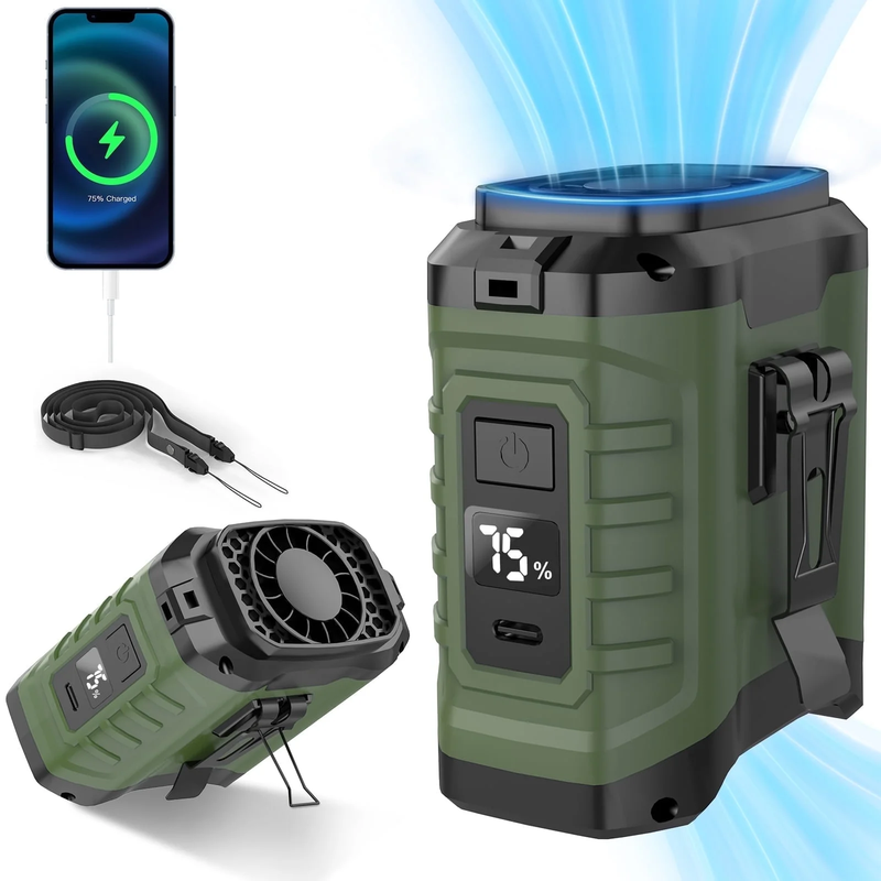 10000mAh Portable Waist Fan Clip On Wearable Neck Fan 5 Speed Green9