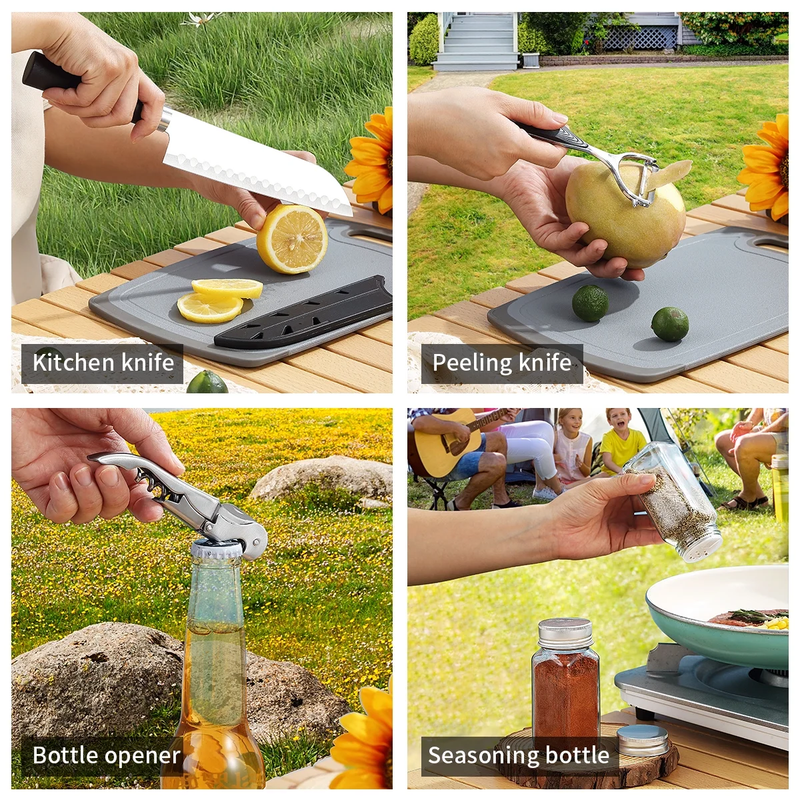 Camping Cooking Utensils Set Stainless Steel Silverware Plates Cups Outdoor6