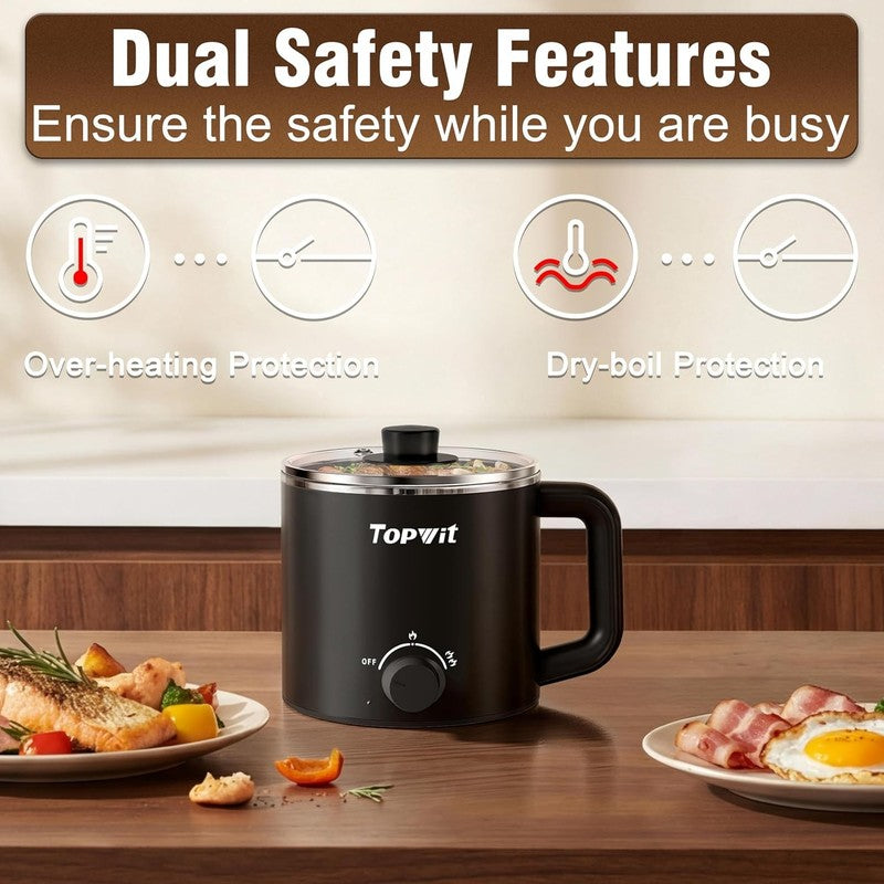 1.6L Electric Hot Pot Ramen Cooker Multifunctional Boil Dry Protection Black5