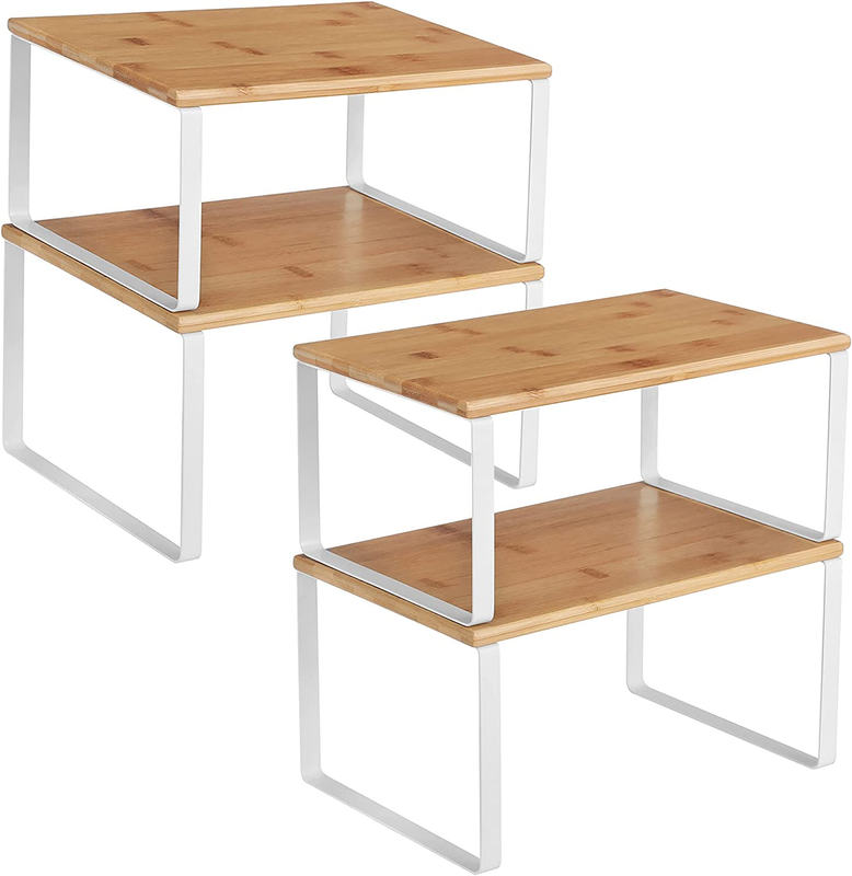 Cabinet Organizer Shelf Set of 4 Stackable Kitchen Storage Spice Rack Beige0