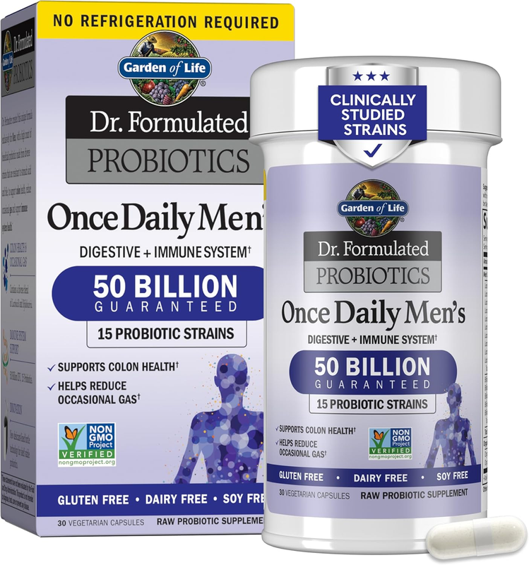 Men's Probiotics 50 Billion CFU + Prebiotic Fiber for Digestive & Immune Health0
