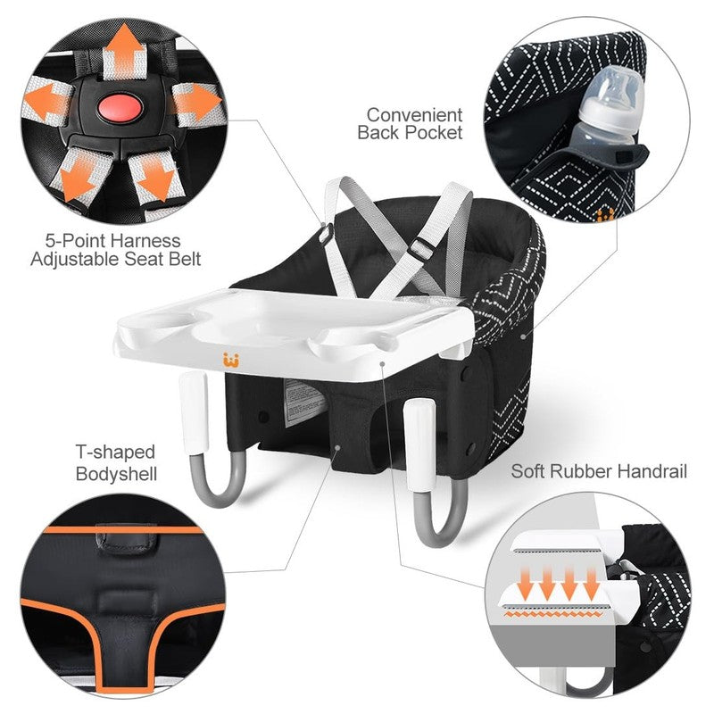 Hook on High Chair Portable Clip on Baby Feeding Seat Stripe Black3