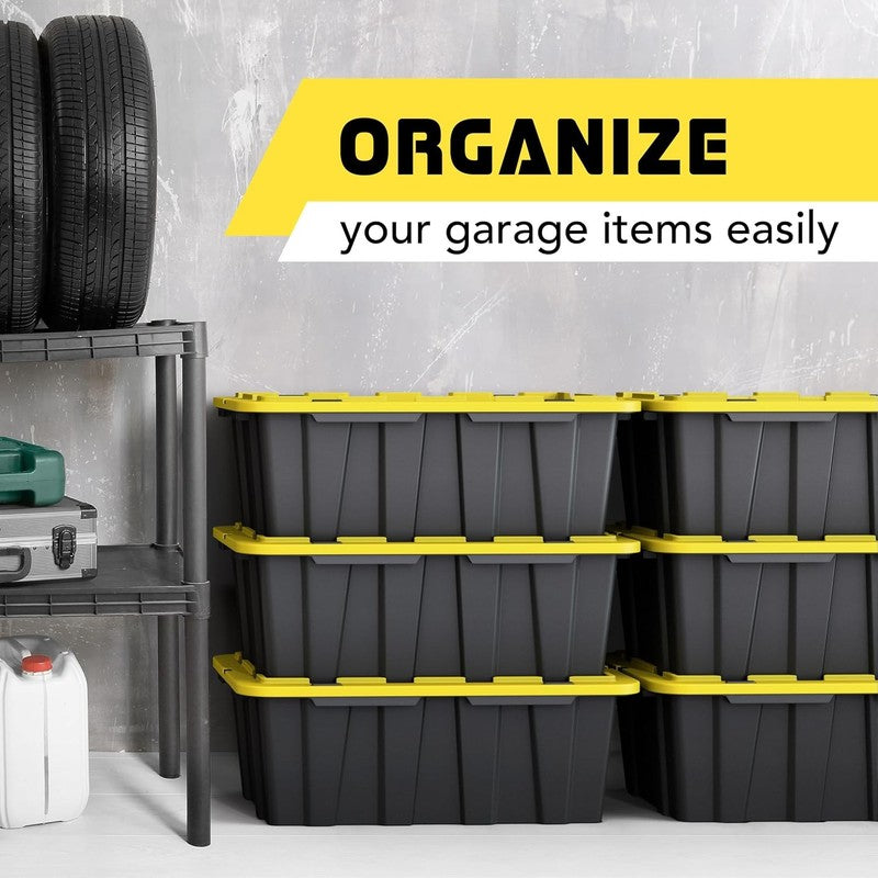 12Gal Black/Yellow Plastic Storage Bins w Lids Stackable 8 Pack Totes4