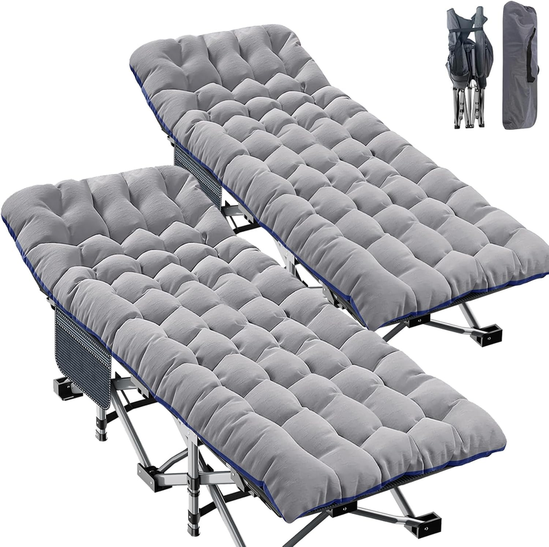 2PK XXL Camping Cot 900LBS Heavy Duty Folding Bed 78x32 w/ Mattress Pad 1200D9