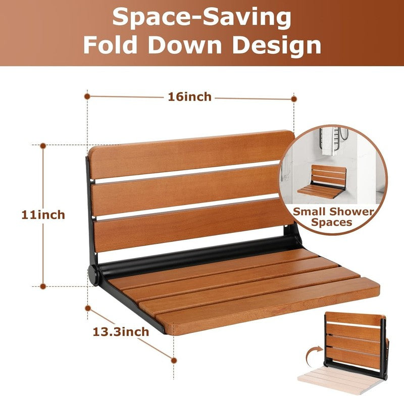 16" Foldable Wall-Mount Shower Seat Bench 400lb Max Small Shower Space3