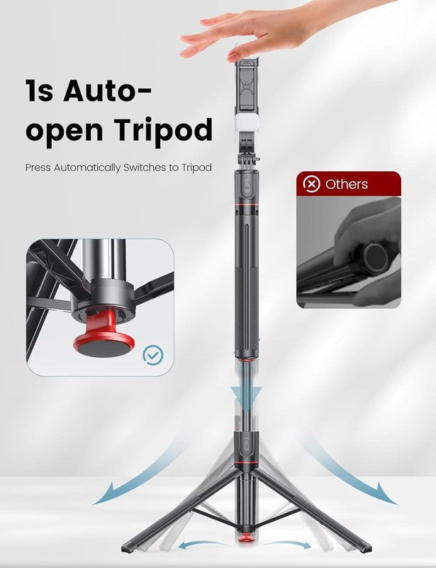 67'' Selfie Stick Tripod w Light Wireless Remote Extendable Phone Stand Black5
