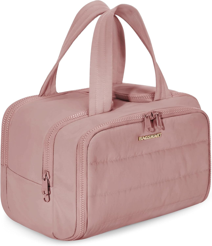 Travel Toiletry Bag Large Wide-Open Makeup Organizer Handle for Women Dark Pink10
