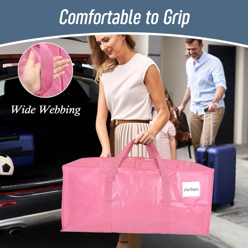 6 Pack Heavy Duty Moving Bags Large Storage Totes Strong Zipper Pink5