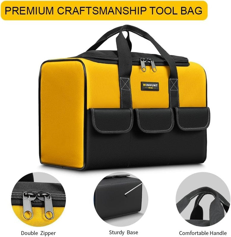 17" Large Tool Bag Wide Mouth Organizer Yellow & Black Double Zipper5