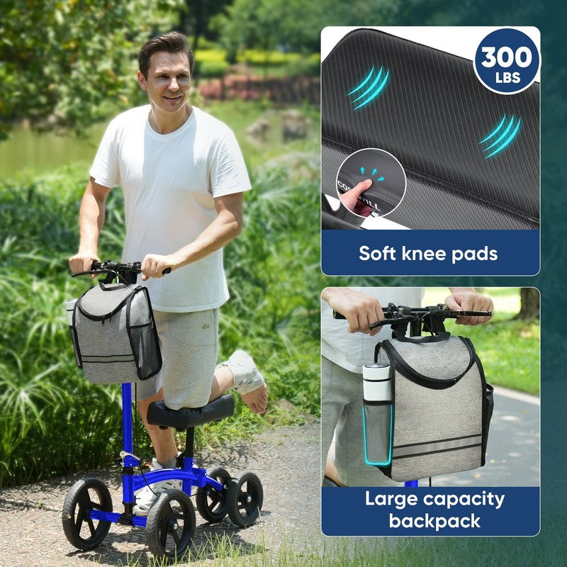 Steerable Knee Scooter All Terrain Foldable Walker Crutch Alternative Blue3