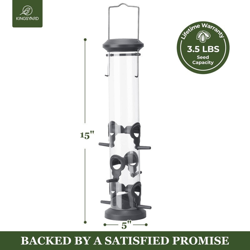 2-Pack Black Plastic Tube Bird Feeders, 6-Port Hanging Feeders for Outdoors2
