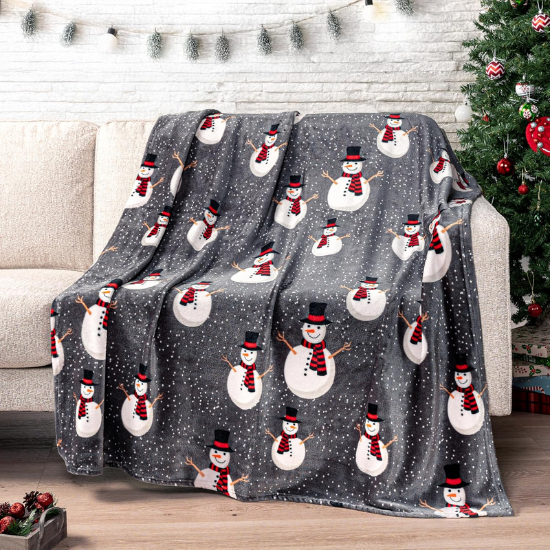 Christmas Throw Blanket Grey Snowman Fleece Soft Warm Plush 50"x60"0