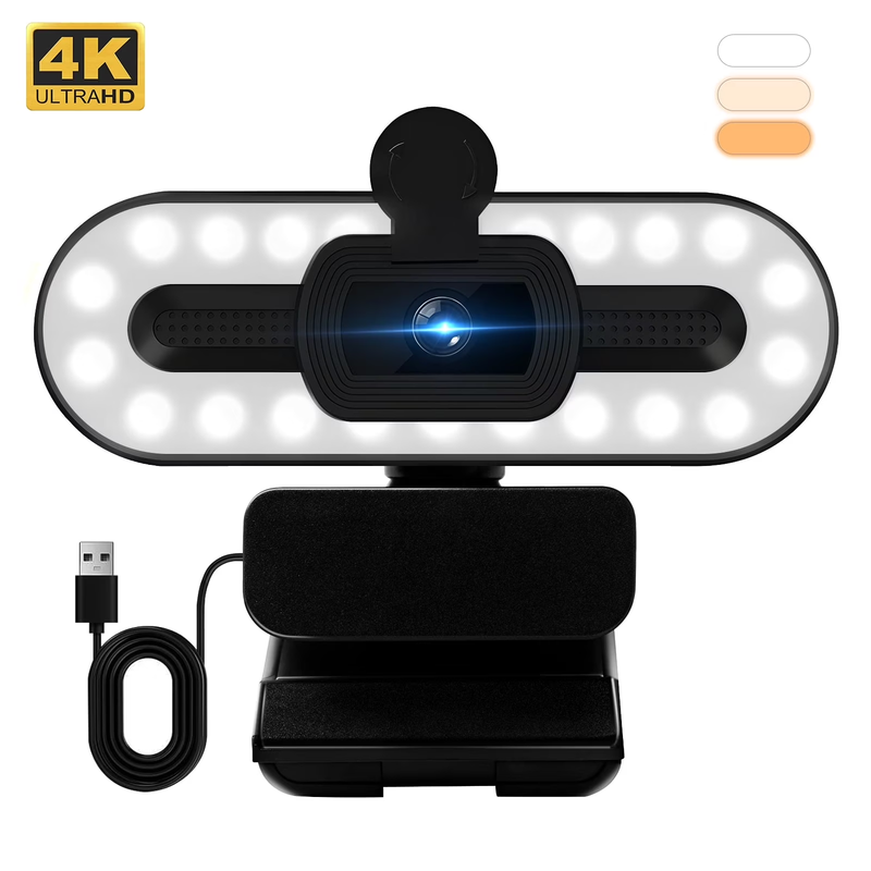 4K HD USB Webcam with Ring Light Autofocus Dual Mics for PC Laptop Gaming0