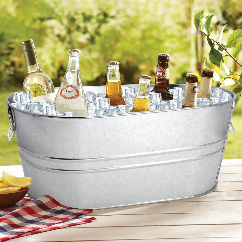 2 Pack 4 Gallon Galvanized Ice Buckets Beverage Tub w/ Handles Scoop Party2