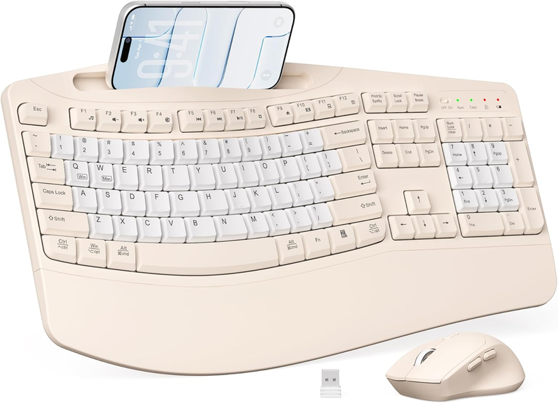 Wireless Keyboard Mouse Set Wrist Rest Silent 6 Button Mouse Milk Tea8