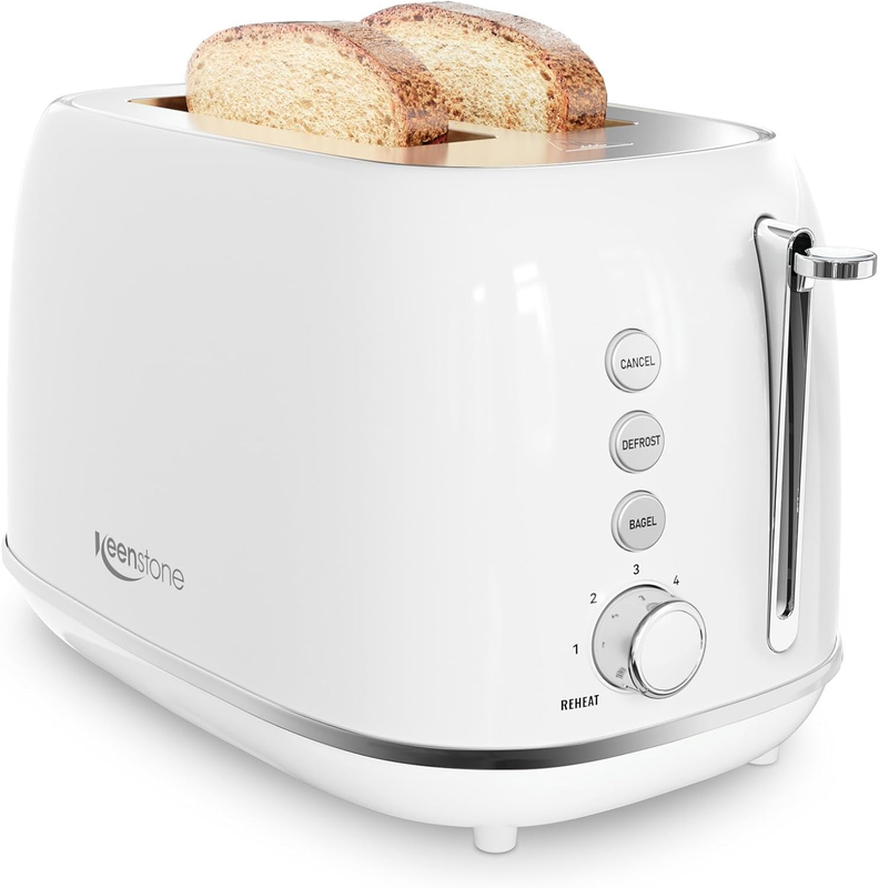 Retro 2 Slice Toaster White - Wide Slot, 6 Browning, Reheat, Defrost, Bagel10