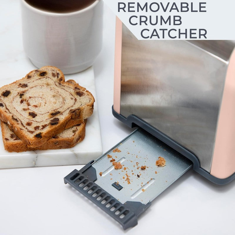 Stainless Steel 2 Slice Toaster Wide Slot 5 Browning Bagel Defrost Cancel Blush3