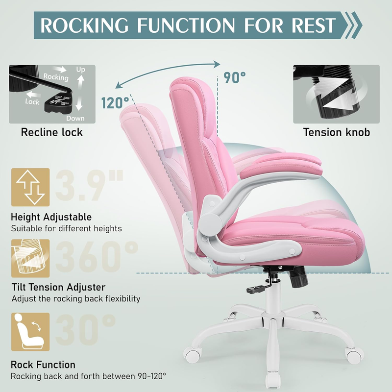 PU Leather Office Chair Ergonomic Swivel Desk Gaming Chair Wheels6
