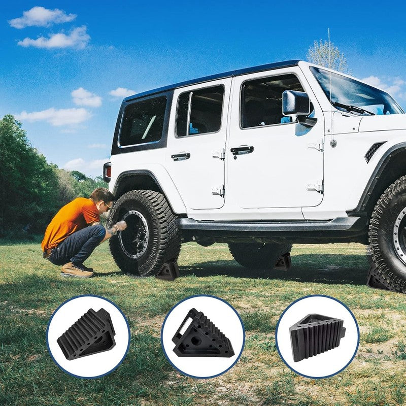 Solid Heavy Duty Rubber Wheel Chocks 4 Packs, Premium Wheel Stopper for Car, Tra5