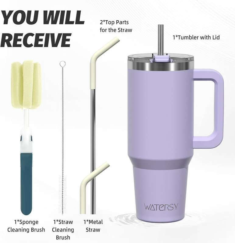 40oz Insulated Tumbler w/ Handle Lid Straw Stainless Steel Travel Mug Purple2
