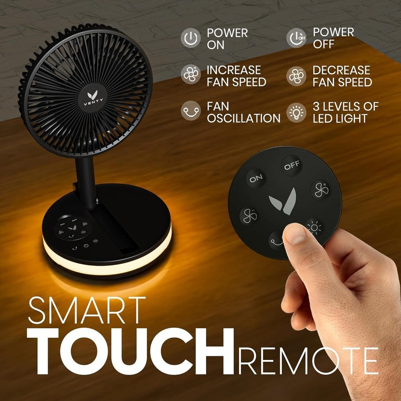 Portable Wireless Fan with LED Light & Remote - Ideal for Travel & Outdoors NEW3