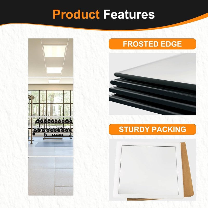 Frameless Glass Wall Mirror Tiles, 14"x12", Set of 4 for Home Gym & Bedroom5