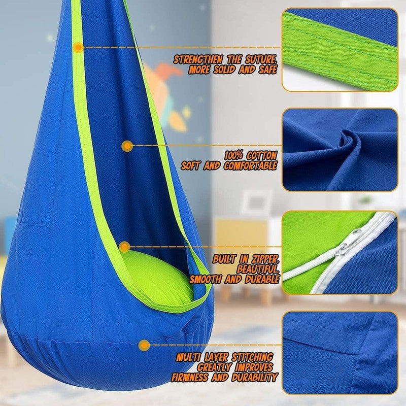 Kids Pod Swing Seat Hanging Hammock Chair Sensory Indoor Outdoor Blue Green2
