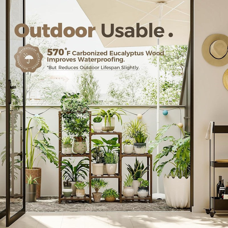 Plant Stand Indoor Plant Shelf Outdoor Wood Plant Rack for Multiple Plants 3 Tie2