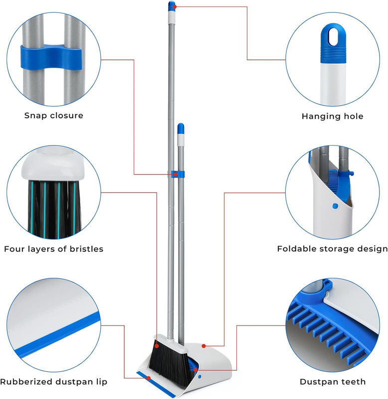 Broom Dustpan Set Long Handle Upright Floor Cleaning Blue3