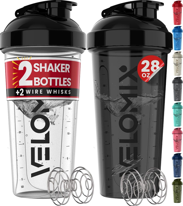 -2 Pack- 28 Oz Protein Shaker Bottles for Protein Mixes - 2X Wire Whisk | Leak P10