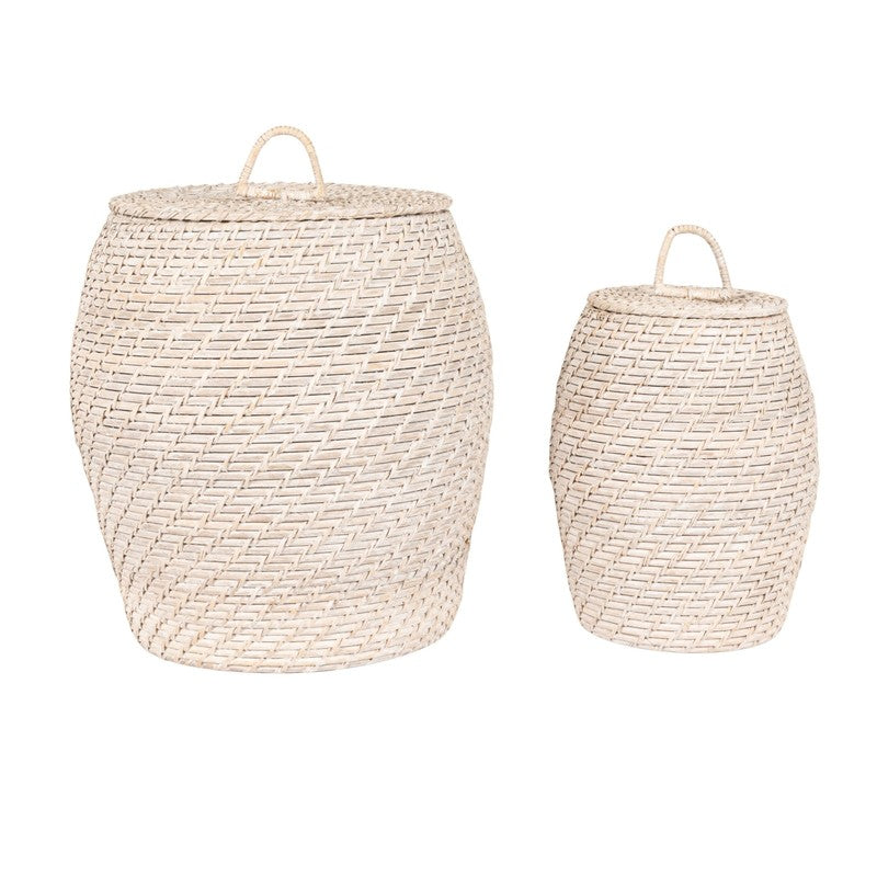 Set of 2 Hand-Woven Rattan Wicker Storage Baskets with Lids7