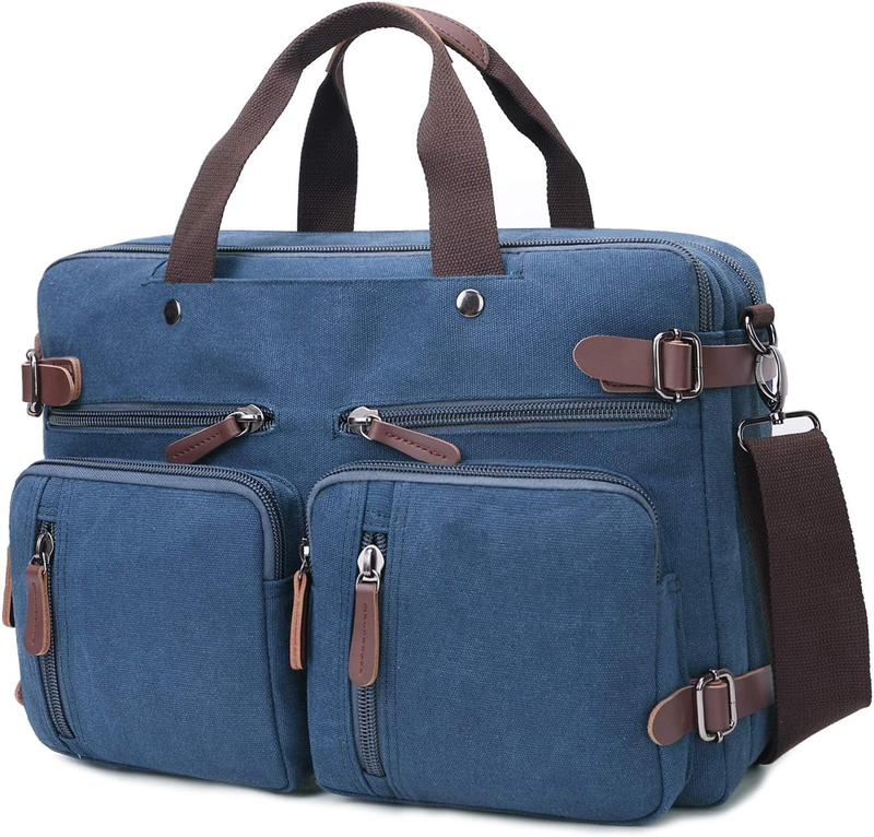 3 in 1 Canvas Laptop Bag 17.3 Inch Convertible Briefcase Multi Pocket Blue8