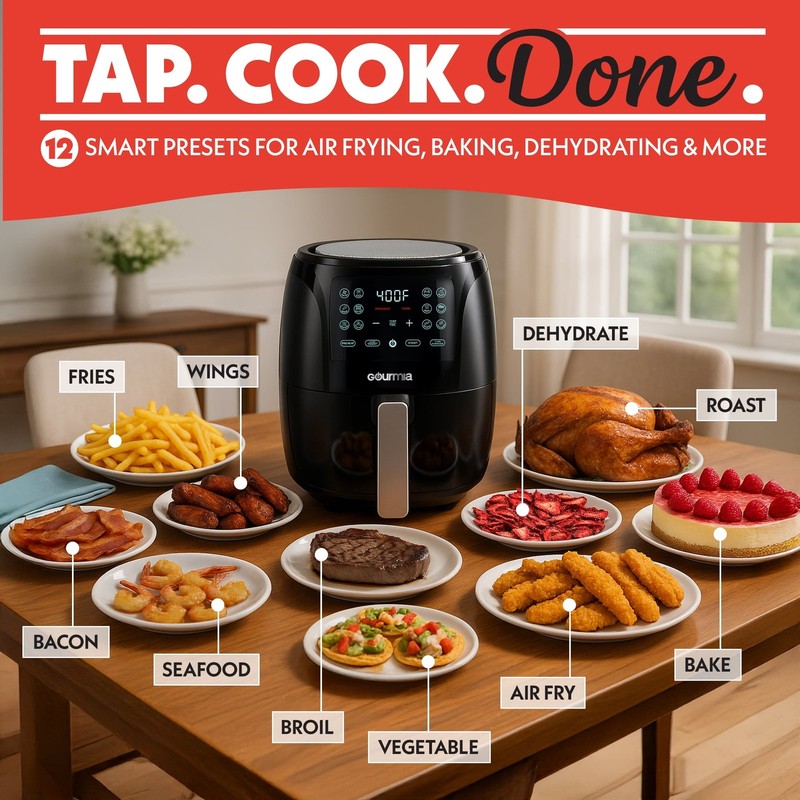 6 QT Air Fryer, 12 Presets, Fryforce 360°, XL Capacity, 1500W, Black3